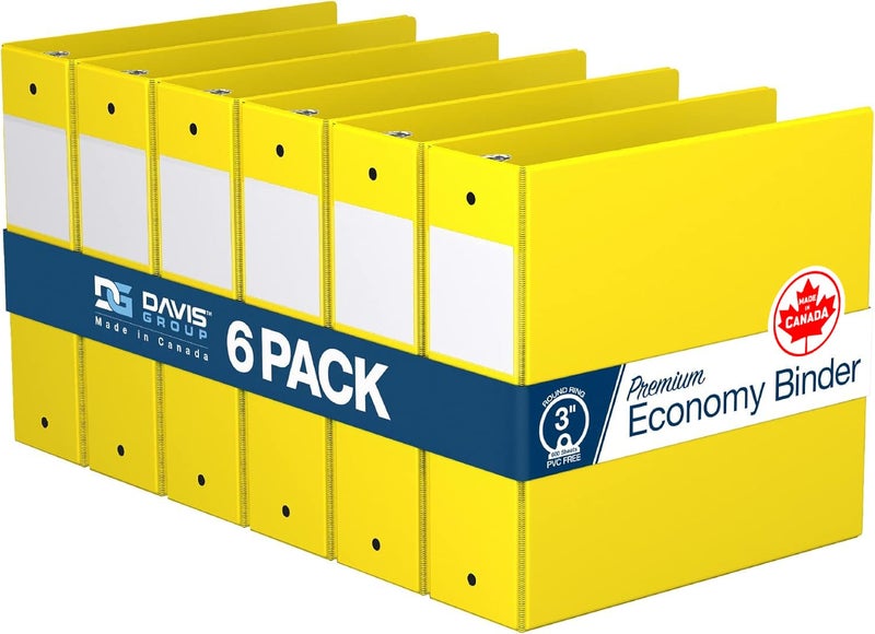 Davis Group Premium Economy 6-Pack 3-Ring Binders for School or Office, Round-Ring Binders, 3 Inch, Yellow - Image 1